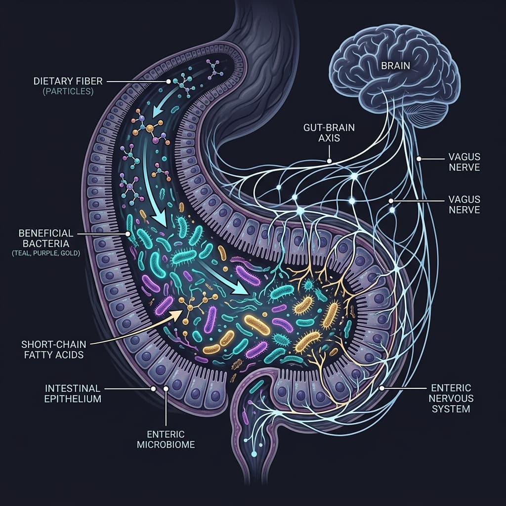 Scientific visualization of gut microbiome diversity and its connection to nutrition and brain health